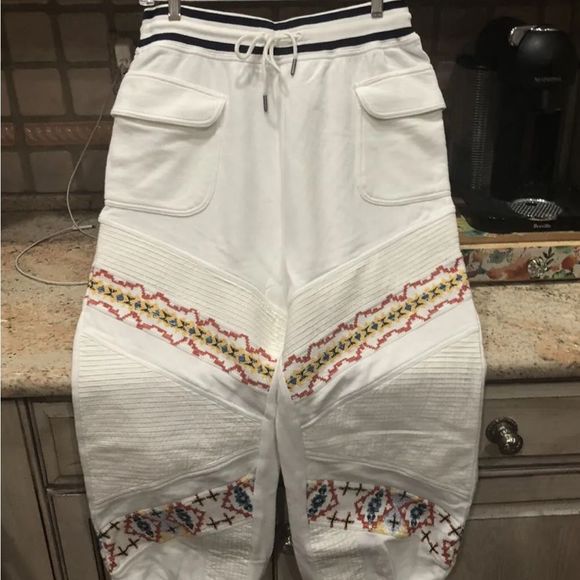 Free People Movement Crystal Sport Joggers Embroidered Ribbed Waist Cuffs Ivory - Picture 6 of 6